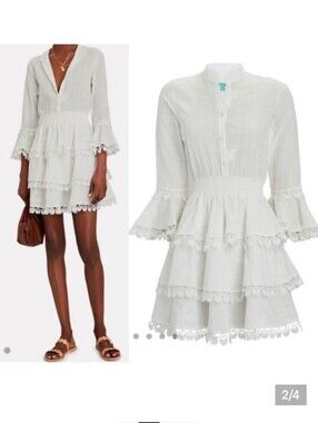 WAIMARI Calamaro White Tiered Lace Mini Dress Size S